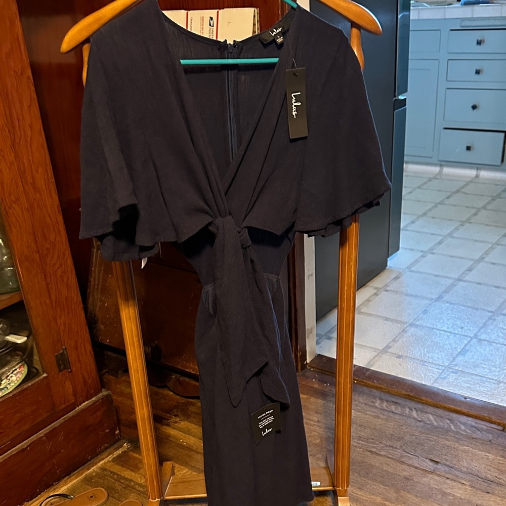 Lulus Perfect Day for Love Navy Blue Cutout Tie-Front Mini Dress